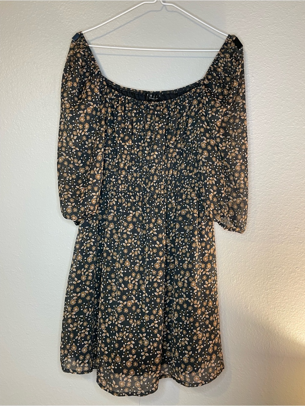 Trixxi Black Mini Dress with Tan Floral Print